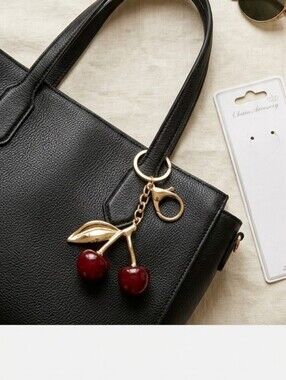 NWT Cherry Bag Charm and Keychain Accessory With Gold tone Hardware